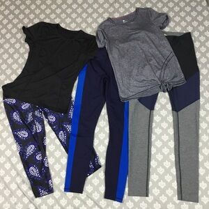 Black BLUE grey athletic bundle of 5 3 pants 2 tops size SMALL running workout
